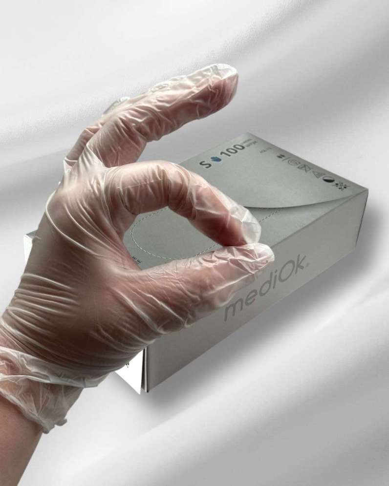 MediOk Перчатки виниловые прозрачные, размер S, 50 пар