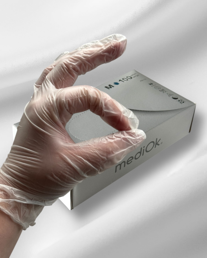 MediOk Перчатки виниловые прозрачные, размер M, 50 пар 
