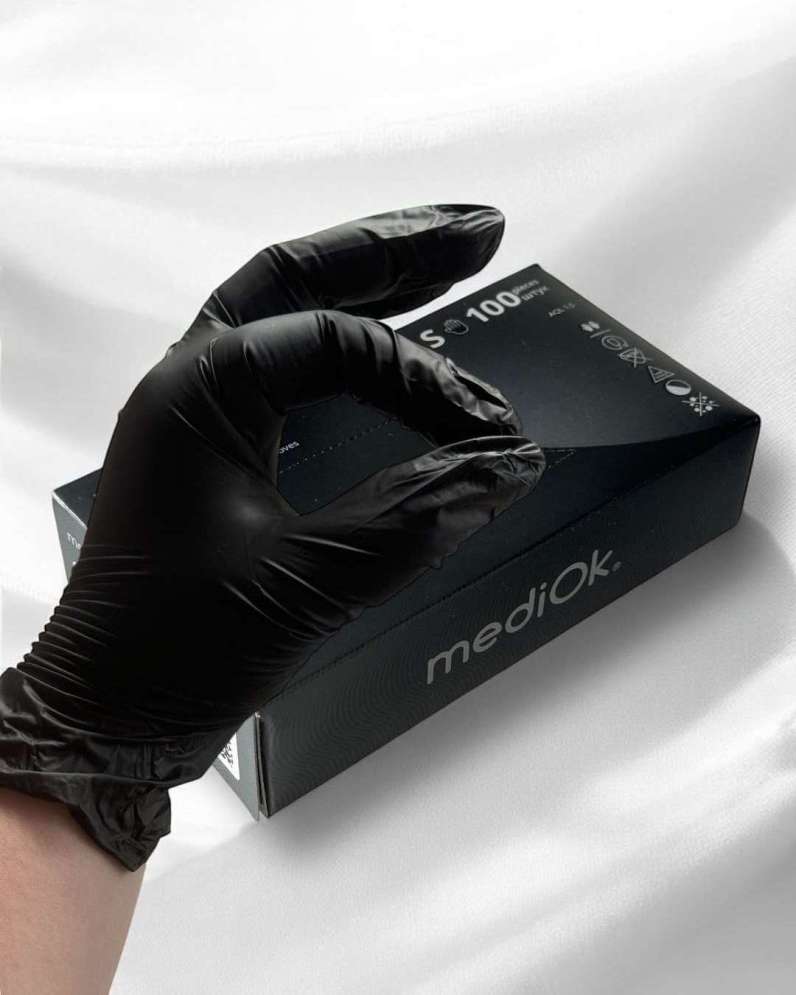 MediOk Перчатки виниловые черные, размер S, 50 пар 