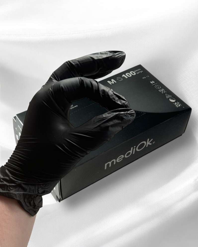 MediOk Перчатки виниловые черные, размер M, 50 пар  