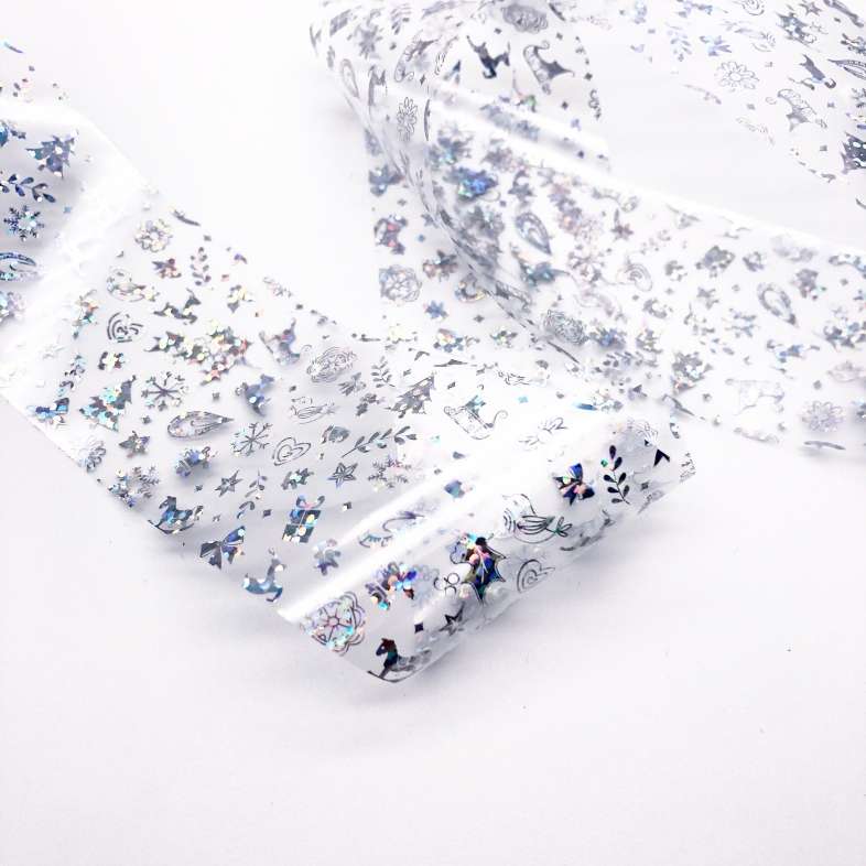 1453 Фольга переводная 4*50 см новогодняя прозрачная серебро 