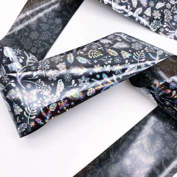 1456 Фольга переводная 4*50 см новогодняя черная серебро  