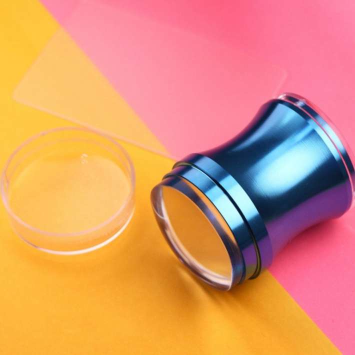 Штамп синий, силиконовый 3,9 см. +скрапер   