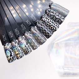 1475 Фольга переводная 4*50 см хром голография листья/цветочки