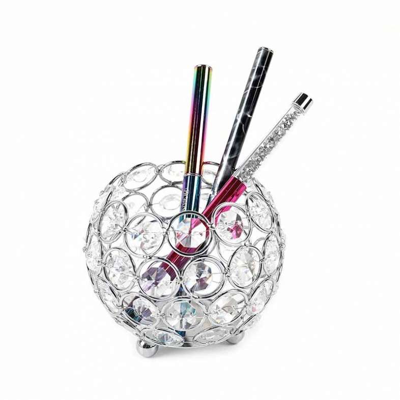 Подставка для кистей с кристаллами серебряная