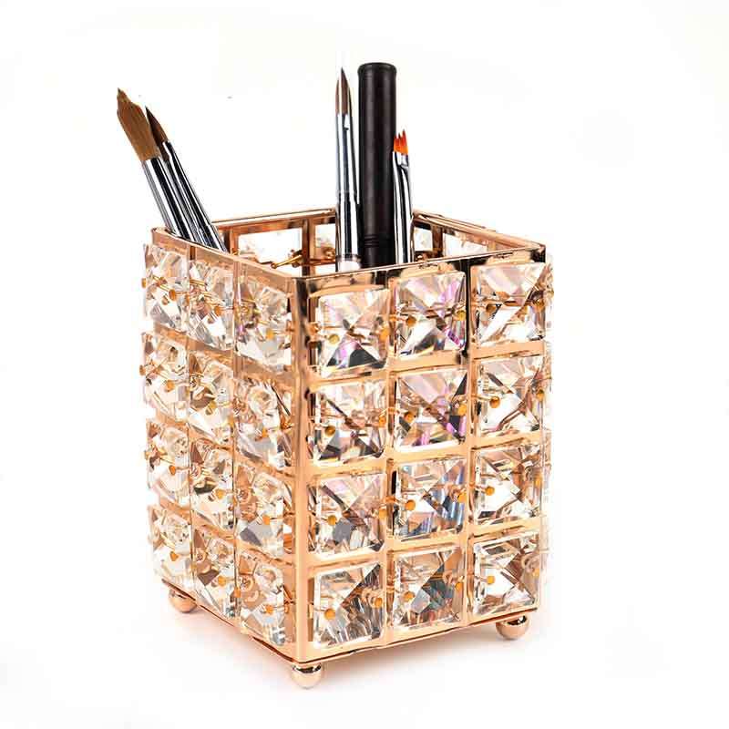 Подставка для кистей с кристаллами золотая