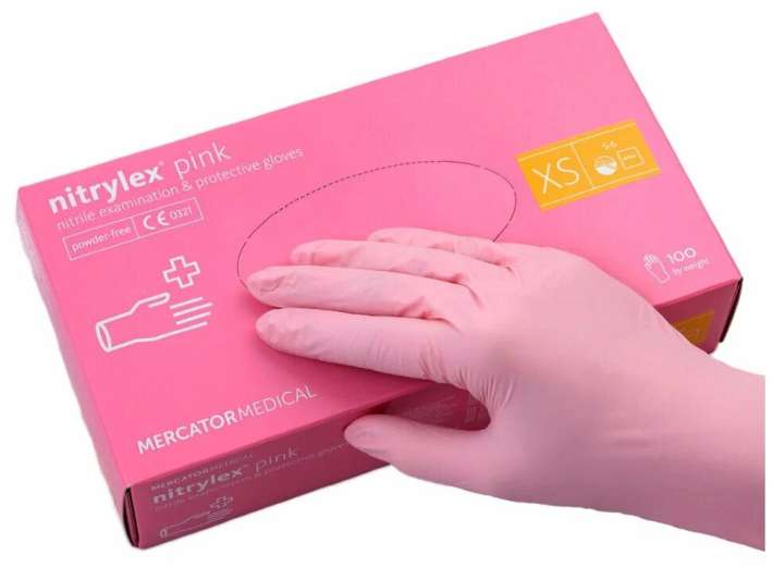 Перчатки нитриловые Mercator Medical розовые размер XS, 50 пар/уп.  
