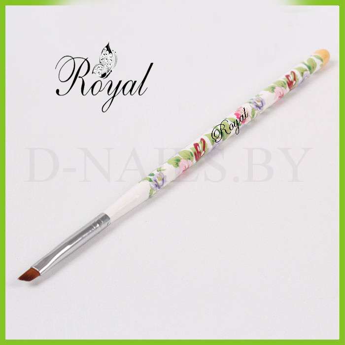 Скошенная кисть Royal для френча белая с дизайном №6