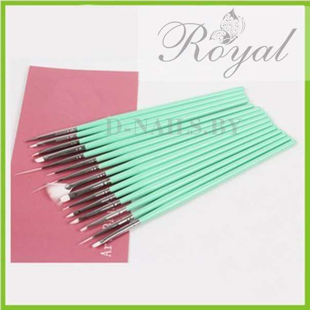 Набор кисточек для росписи бирюзовые 15 шт