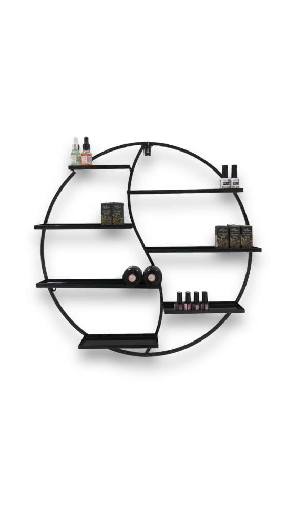 Настенная круглая полка для лаков (черный) — стильное хранение для маникюрного кабинета