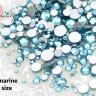 Стразы aquamarine MIX SIZE 100 шт 