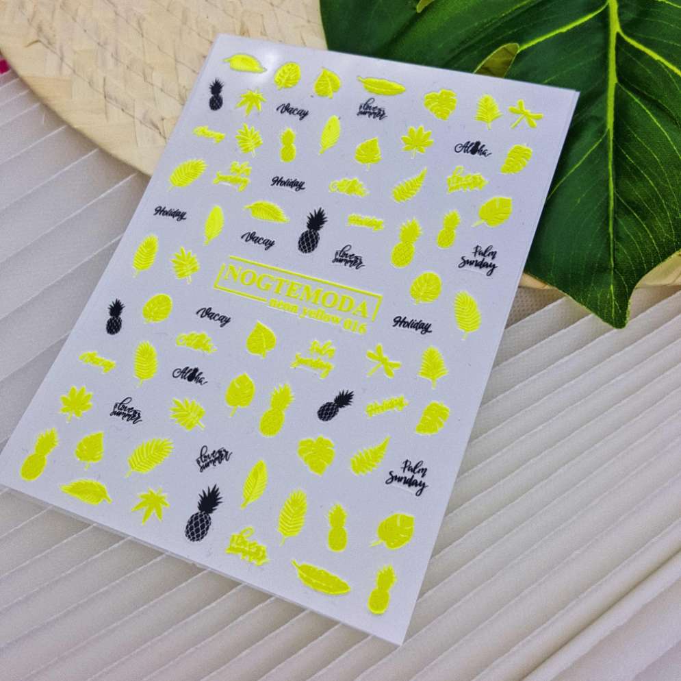 Наклейки Nogtemoda Neon Yellow (желтые) № 016