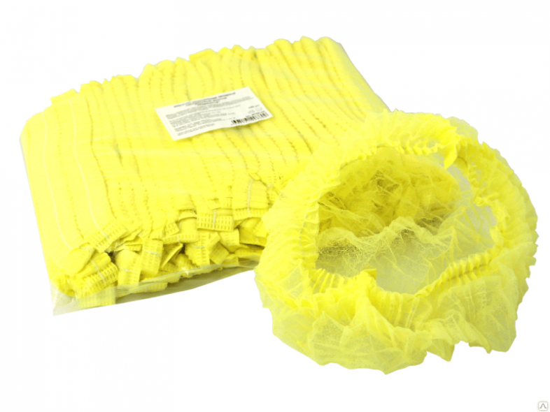 Медицинская шапочка шарлотта, желтая, 100 шт 