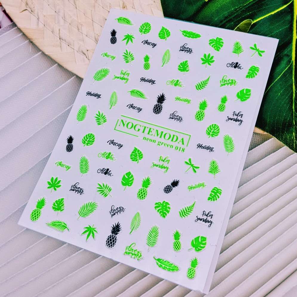 Наклейки Nogtemoda Neon Green (зеленые) № 018