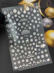 Наклейки новогодние 3D F283 цвет серебро 