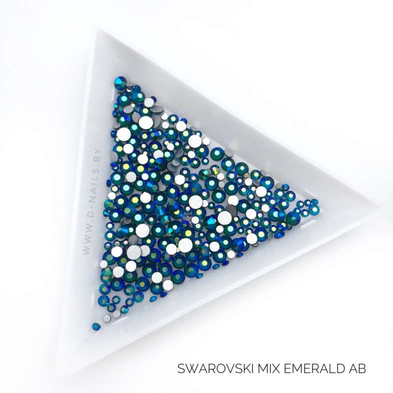 Стразы Swarovski EMERALD AB MIX 1440 шт (микс размеры)         